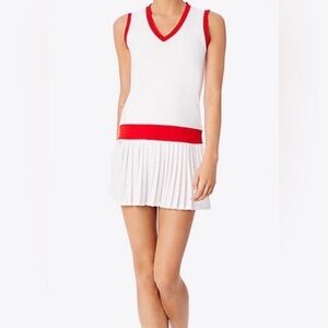 Tory Burch Sports Tennis White Sleeveless V-Neck Mini Dress with Red Trim